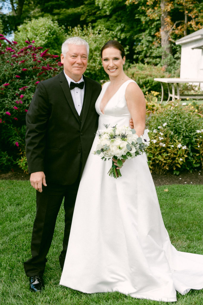 portrait of the bride and her dad at coastal wedding 