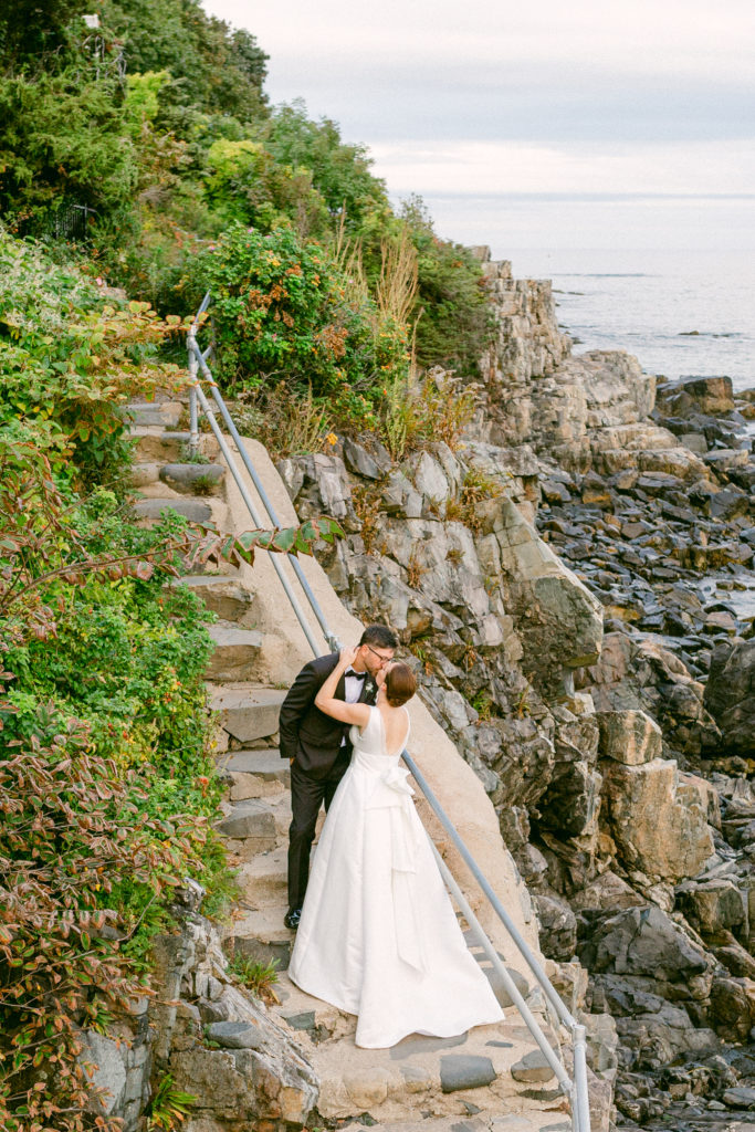 Maine coastal wedding bride and groom portraits
