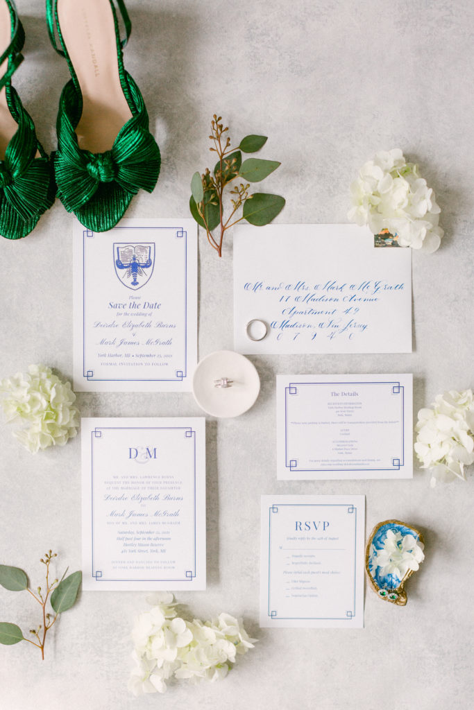 invitation flatlay for coastal wedding 