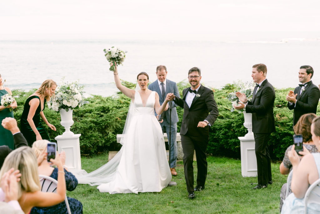bride and groom at coastal wedding